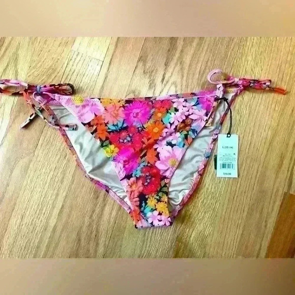 NWT Shade & Shore Women's Strappy Cheeky Floral Bikini Bottoms Size Large - Picture 1 of 5